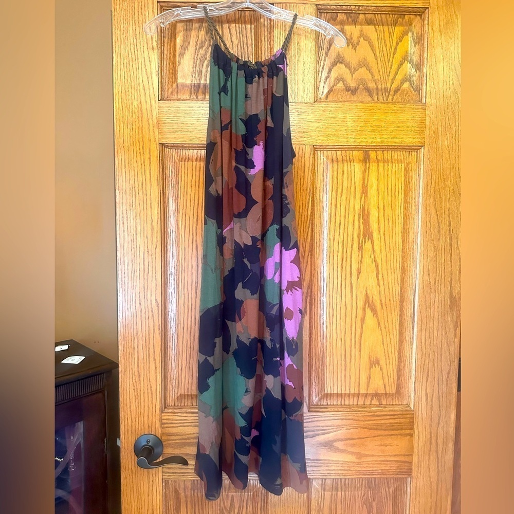Time and Tru Floral Halter Maxi Dress in Black, Green, Brown, Purple